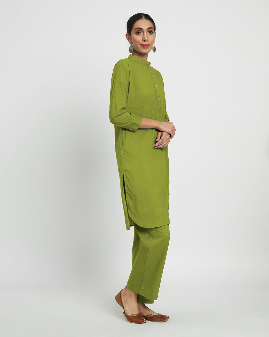 Sage Green Modern Mandarin Collar Solid Kurta (Without Bottoms)