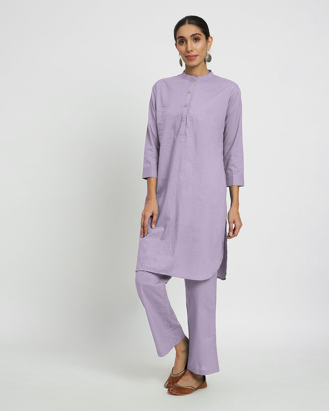 Lilac Modern Mandarin Collar Solid Co-ord Set