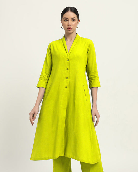 Lime Boho Harmony Flared Solid Kurta (Without Bottoms)
