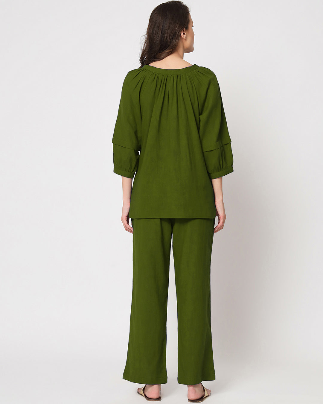 Greening Spring Button Neck Solid Top (Without Bottoms)