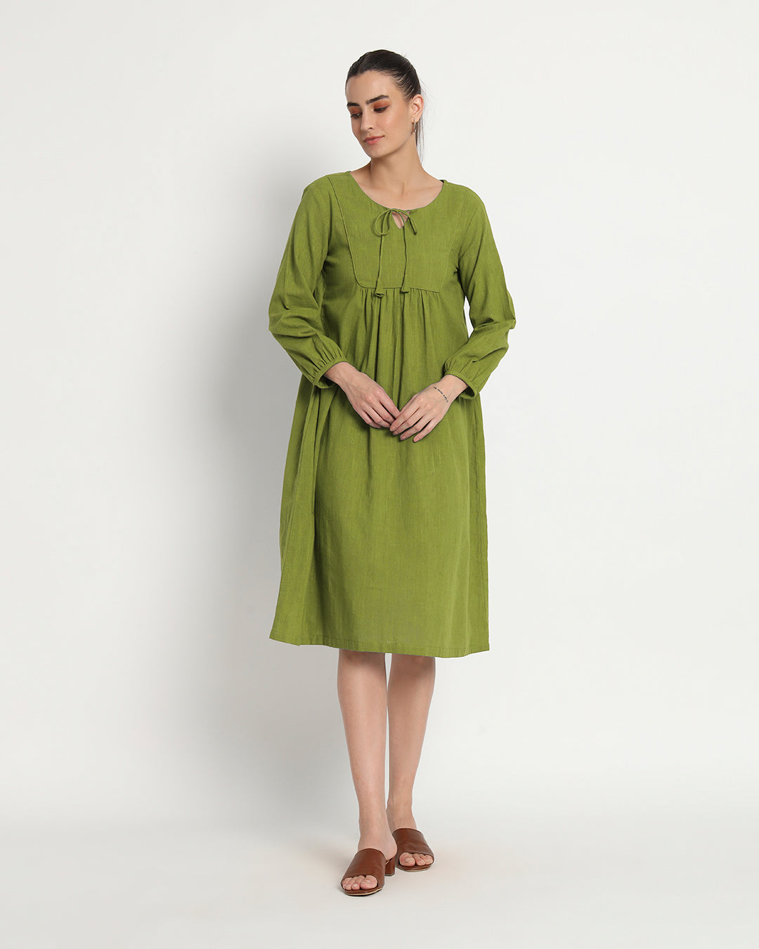 Sage Green Playful Tie-Up Neck Dress