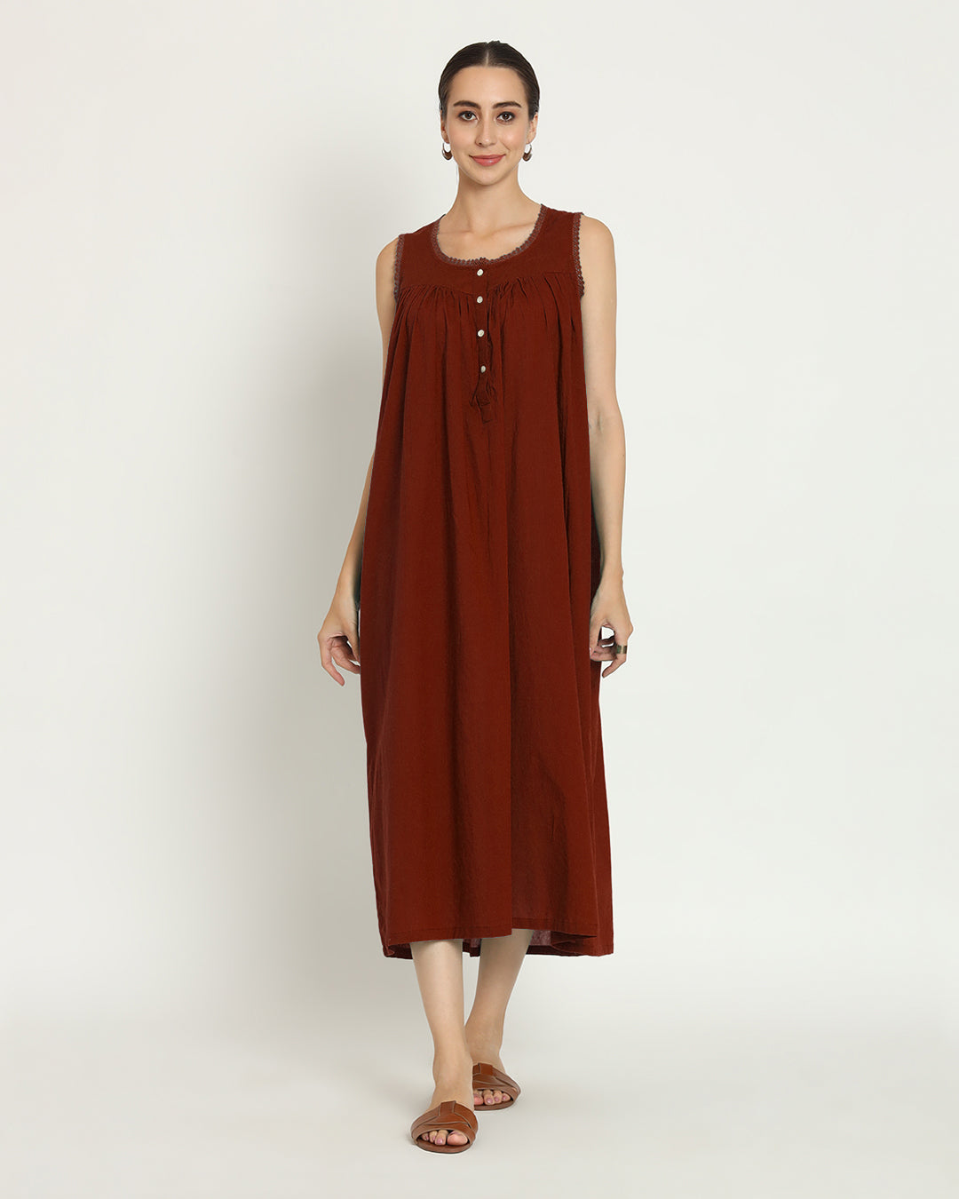 Combo: Russet Red & Lilac Moonlight Mirage Nightdress- Set Of 2