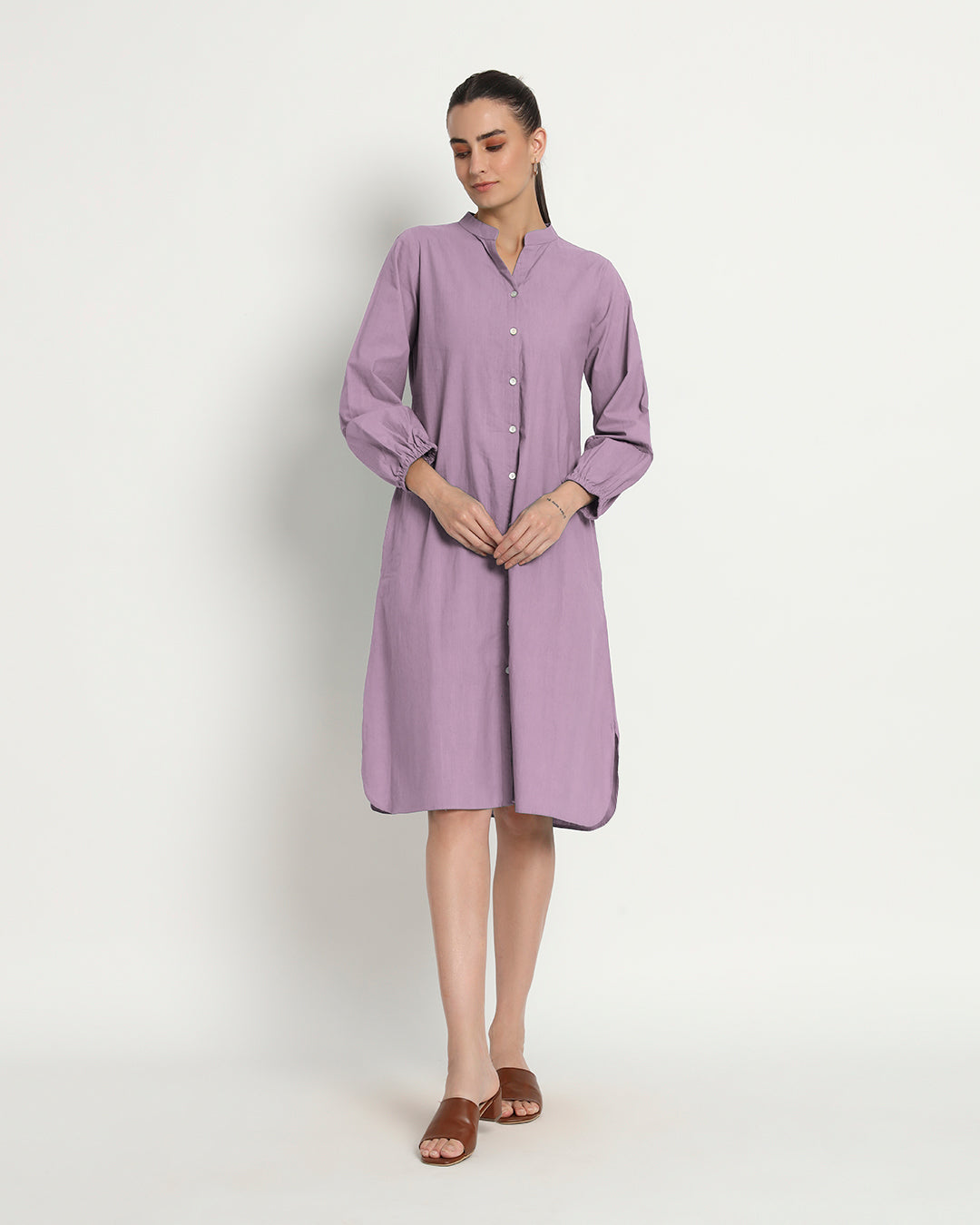 Iris Pink Modish Elegance Notch Neck Dress