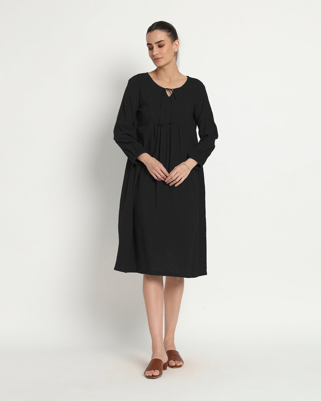 Classic Black Playful Tie-Up Neck Dress