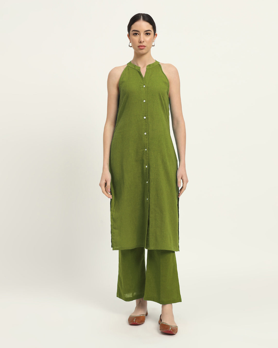 Sage Green Mermaid Button Down Solid Co-ord Set