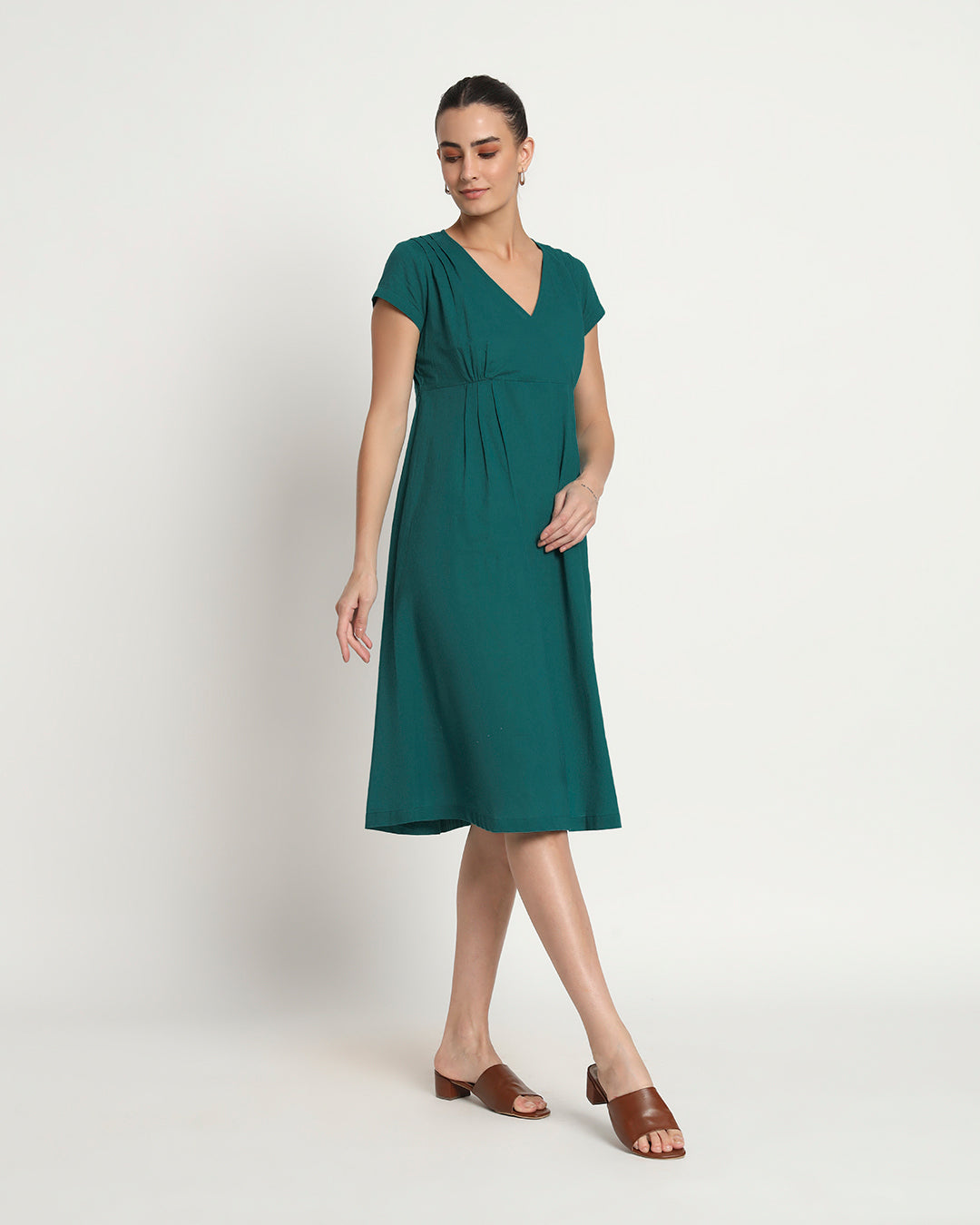 Deep Teal Voguish Verve V Neck Dress