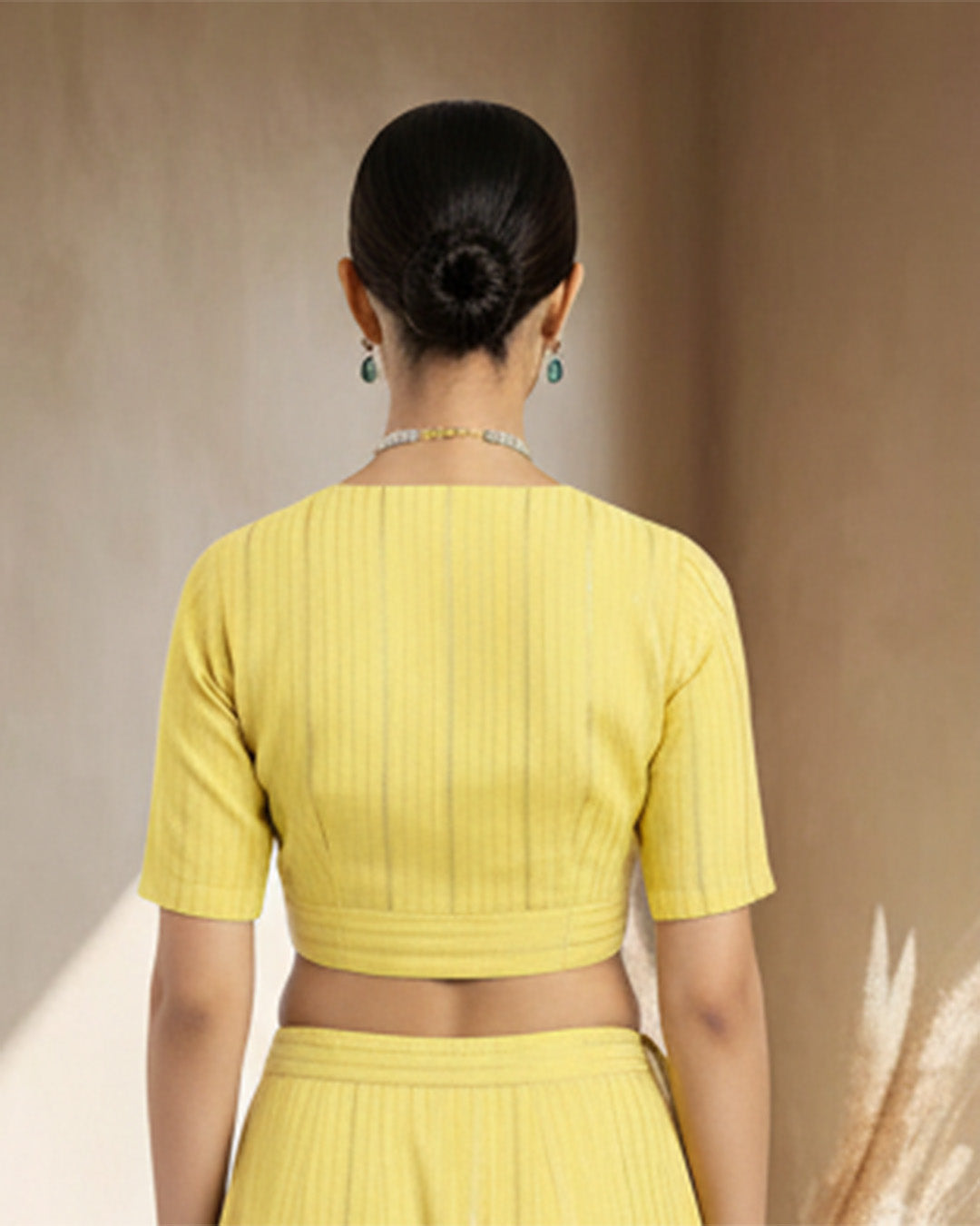 Festive Lime Golden Stripes Stripes Deep V Blouse
