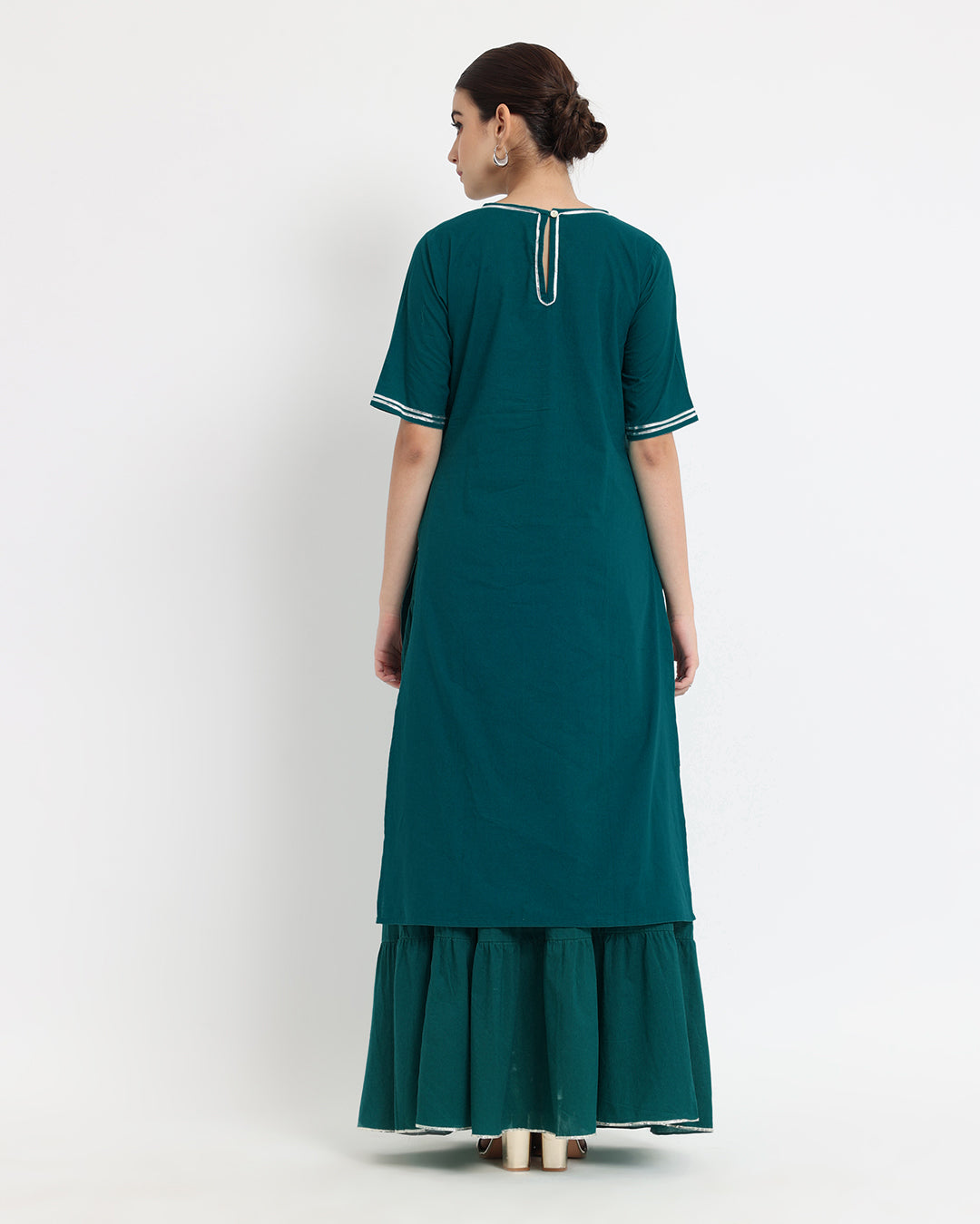 Deep Teal Tiered Lace Skirt Kurta Co-ord Set