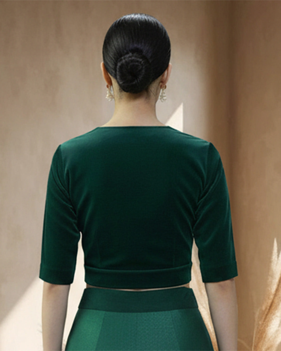 Deep Teal Allure Deep V Velvet Blouse