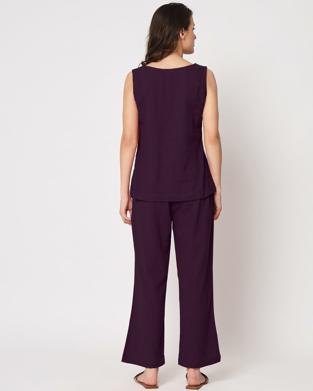 Plum Passion Sleeveless Short Length Solid Co-ord Set