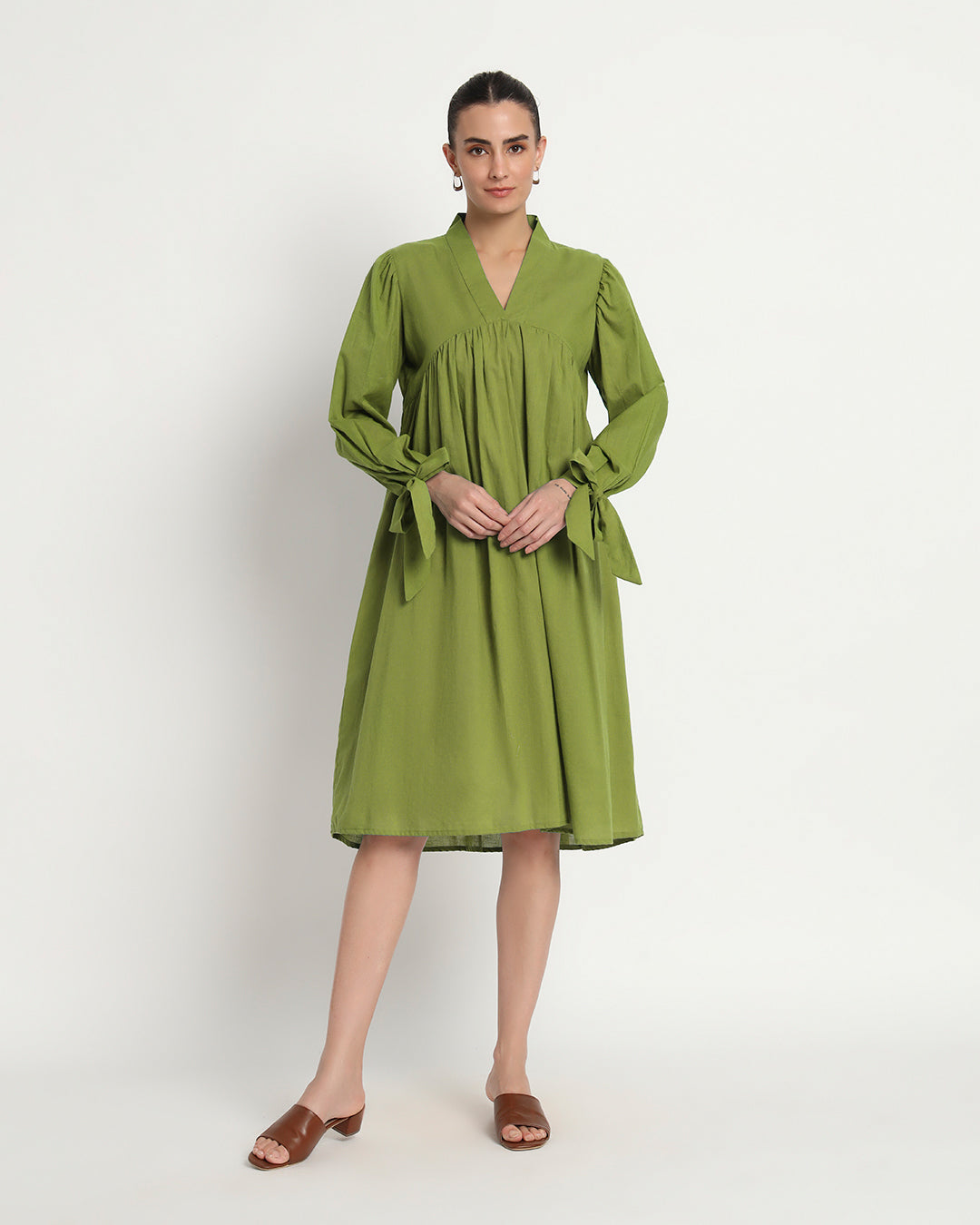 Sage Green Bowtiful Gathering V Neck Dress