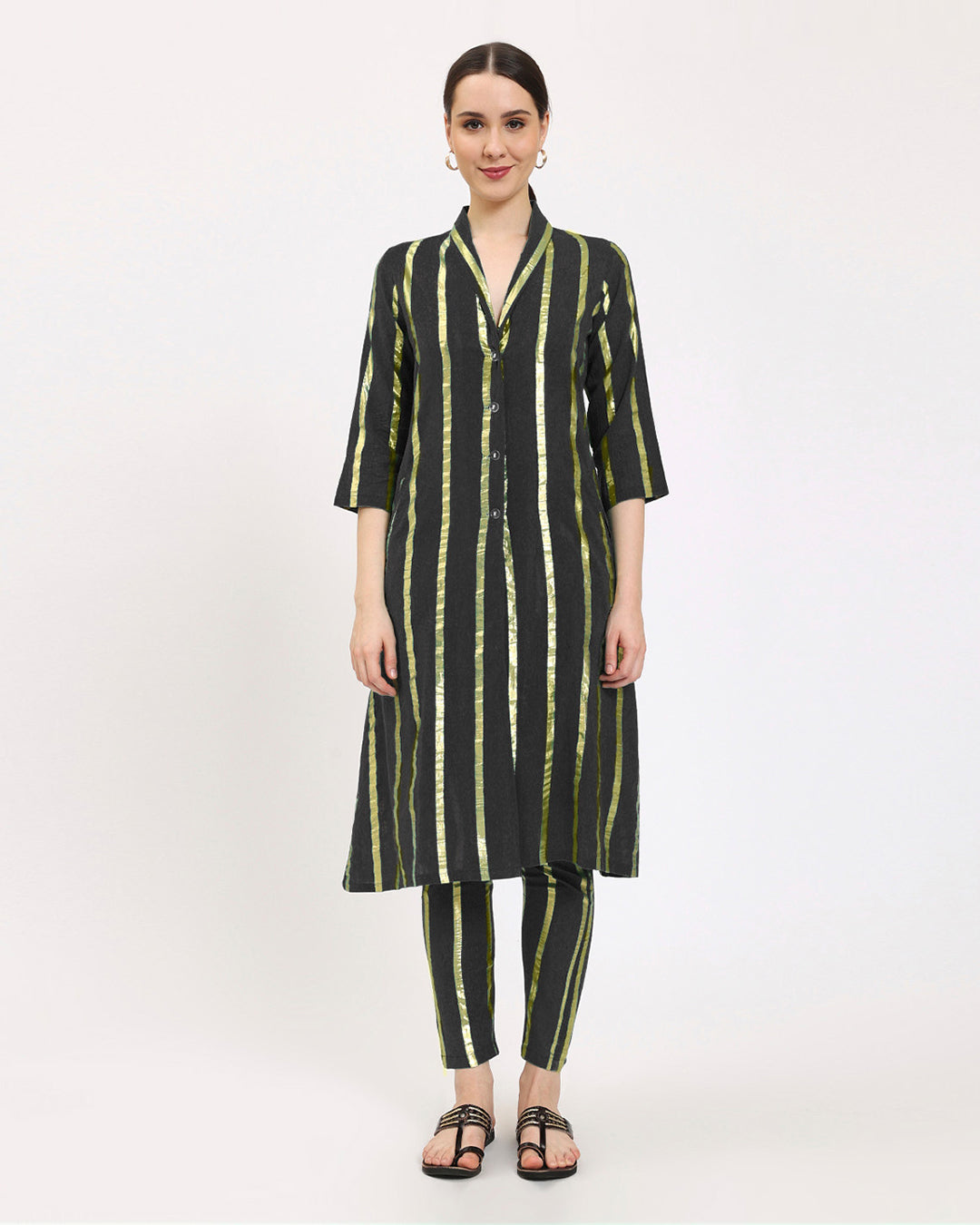 Black Glisten Boho Harmony Kurta (Without Bottom)