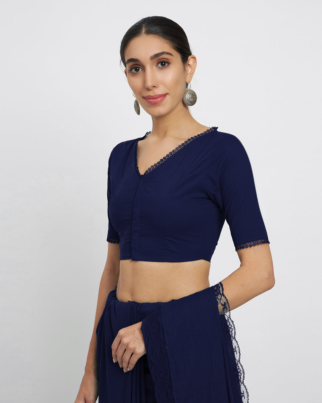 Midnight Blue V Neck Lace Medley Blouse