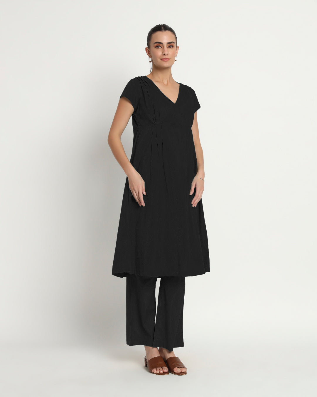 Classic Black Voguish Verve V Neck Solid Co-ord Set