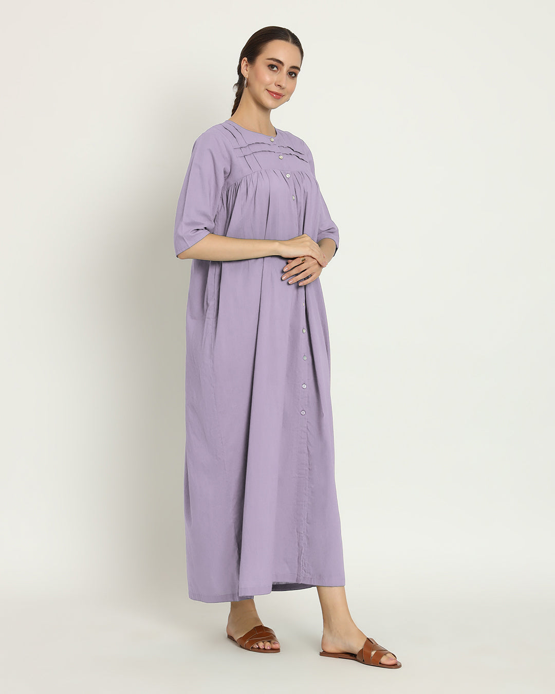 Combo: Lilac & Plum Passion Pleated Paradise Maxi Nightdress- Set Of 2
