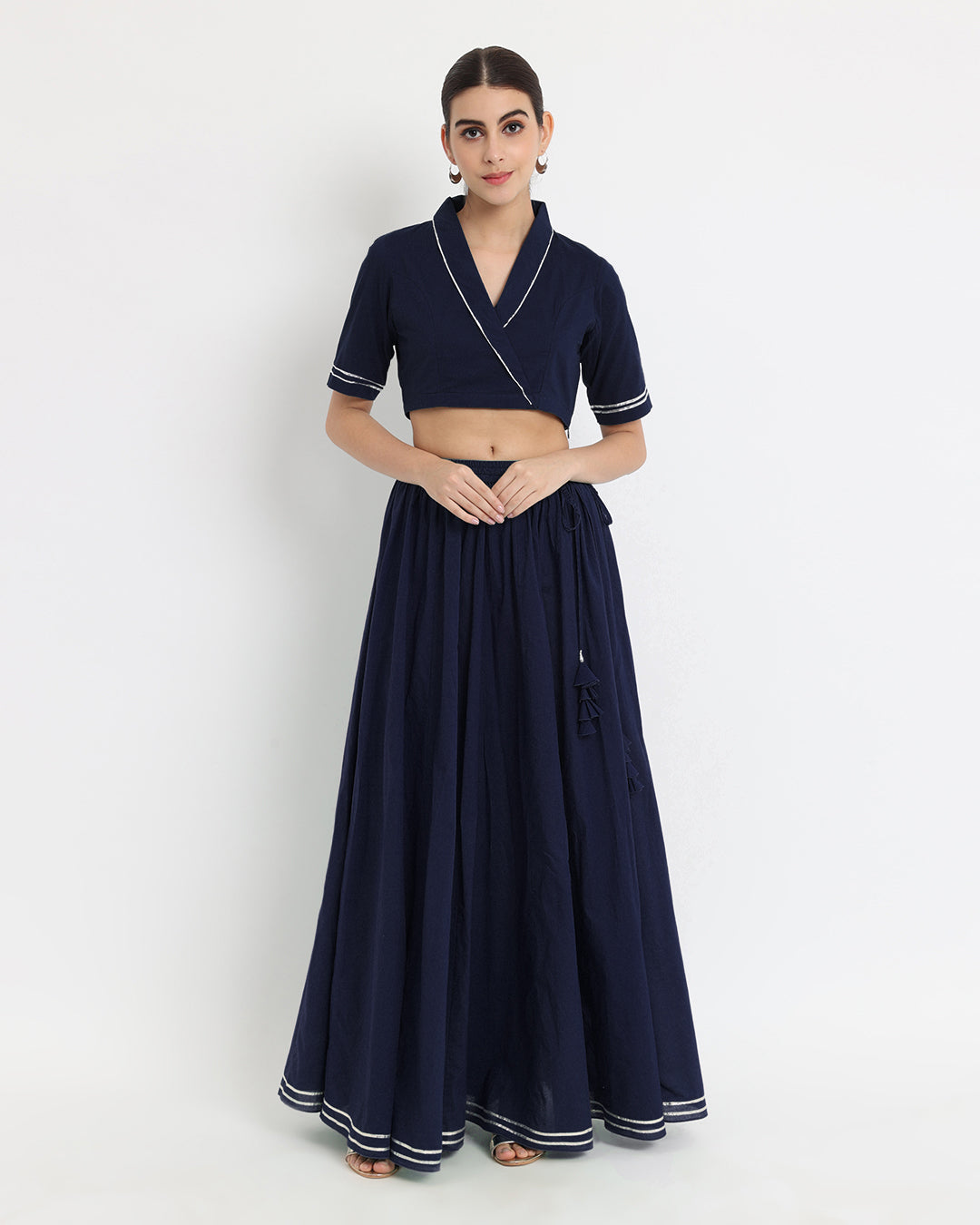 Midnight Blue Circle Cut Royal Wrap Fusion Co-ord Set