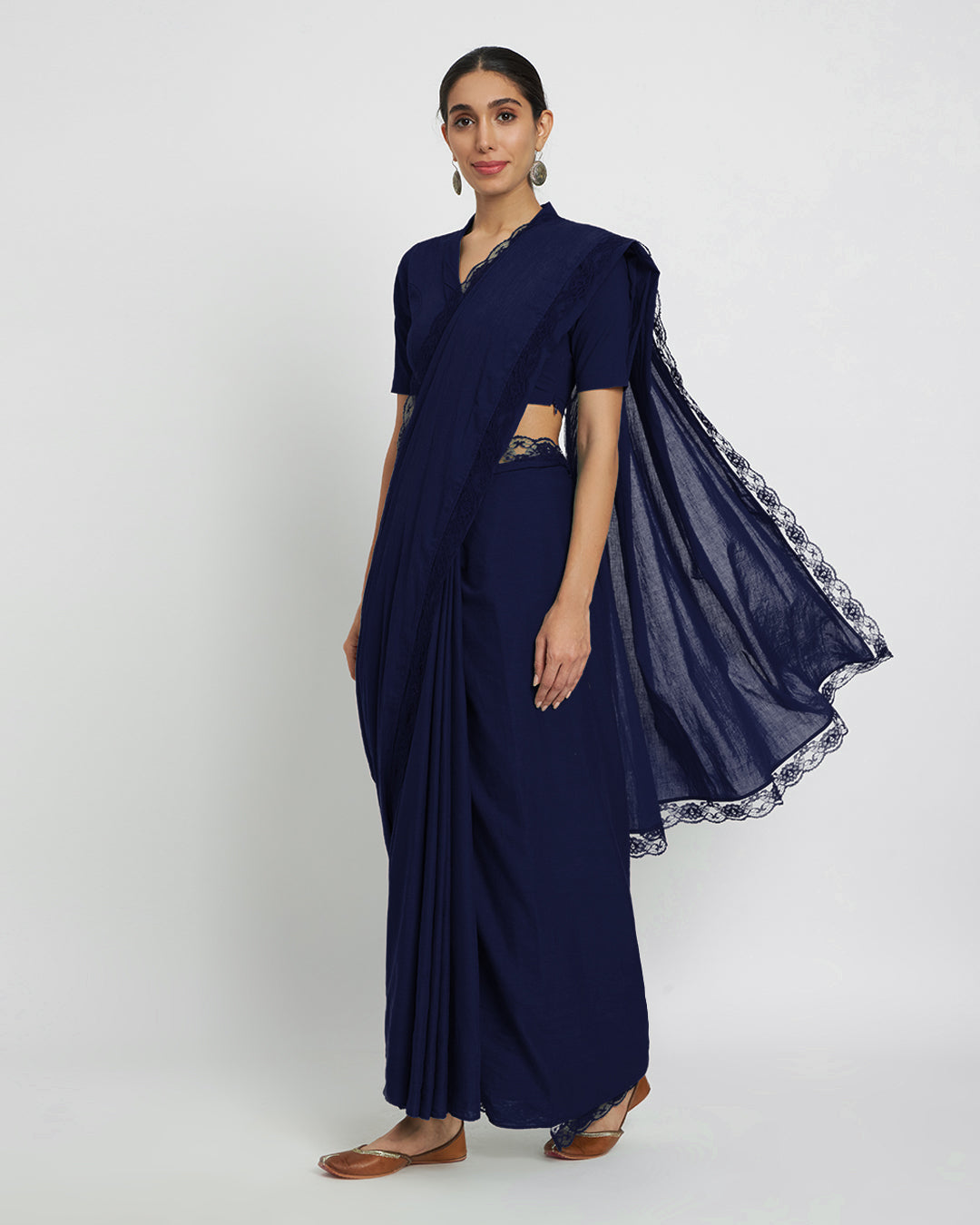 Midnight Blue Lace Medley Cotton Saree