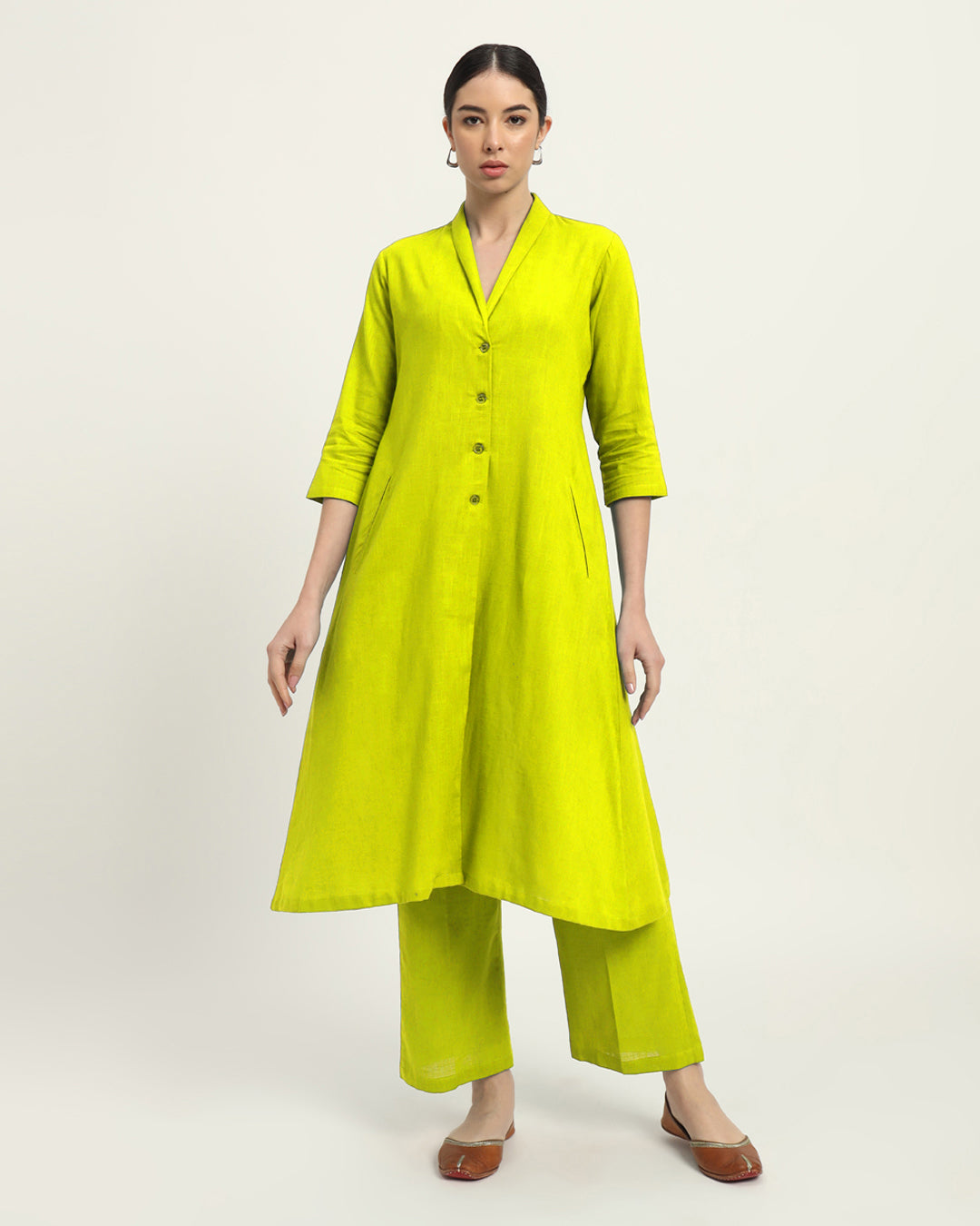 Lime Boho Harmony Flared Solid Co-ord Set