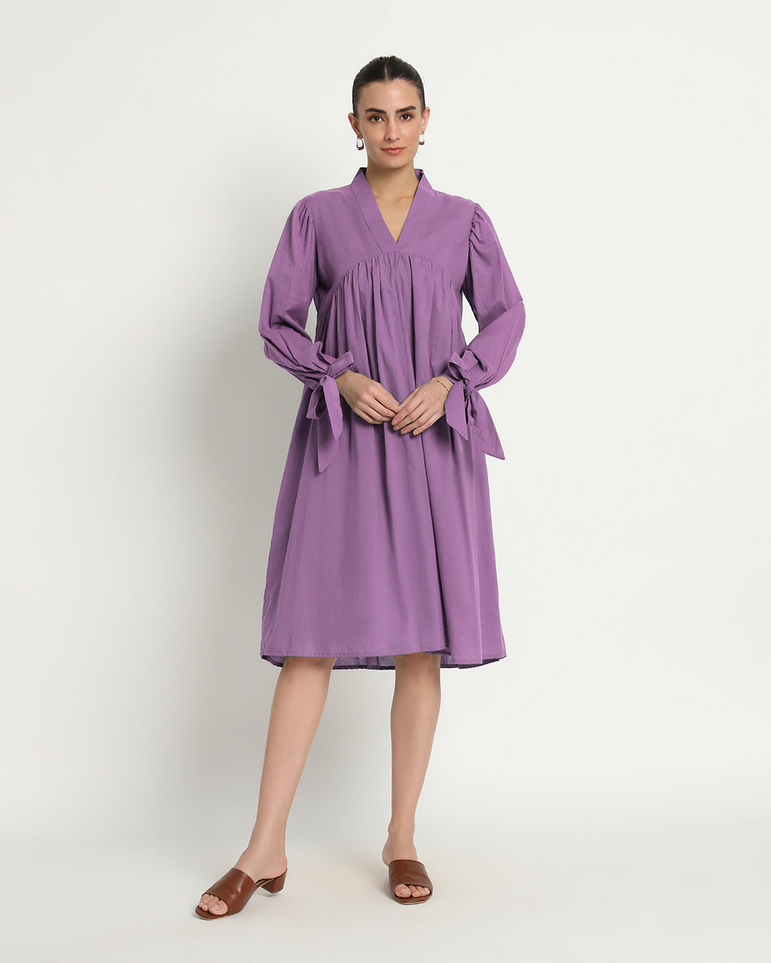 Wisteria Purple Bowtiful Gathering V Neck Dress