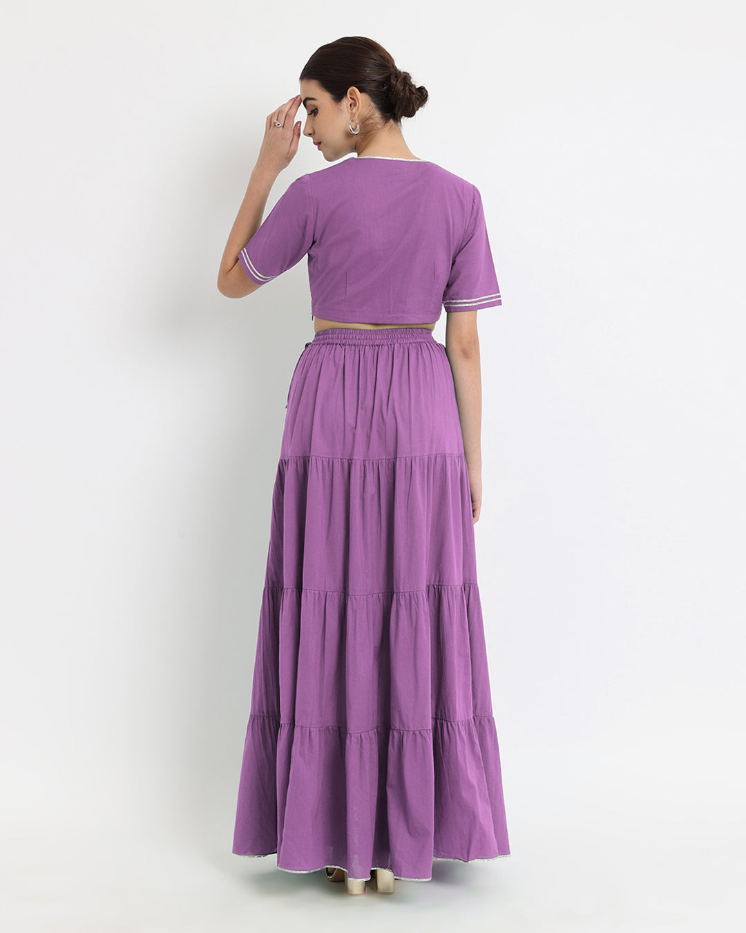 Wisteria Purple Tiery Lace Royal Deep V Co-ord Set