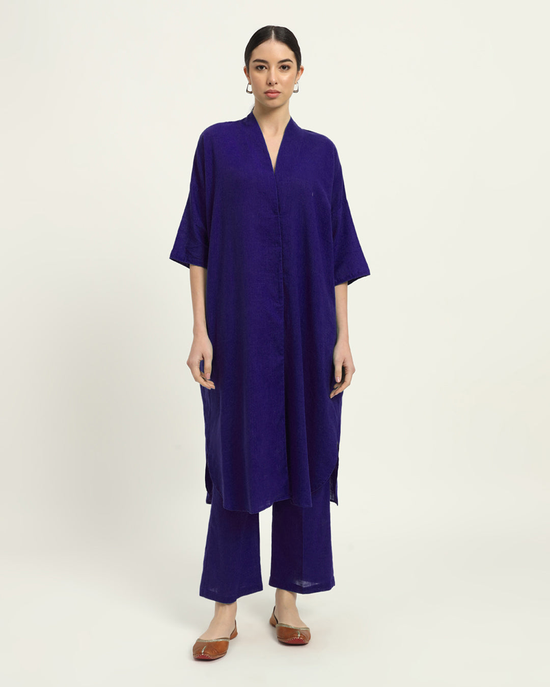 Combo: Blue Dawn & Aurora Purple Serene Sojourn V Neck Solid Kurta