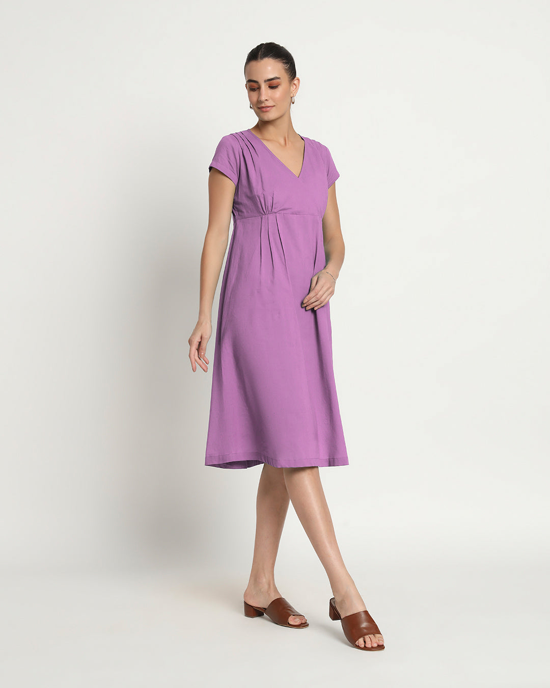 Wisteria Purple Voguish Verve V Neck Dress