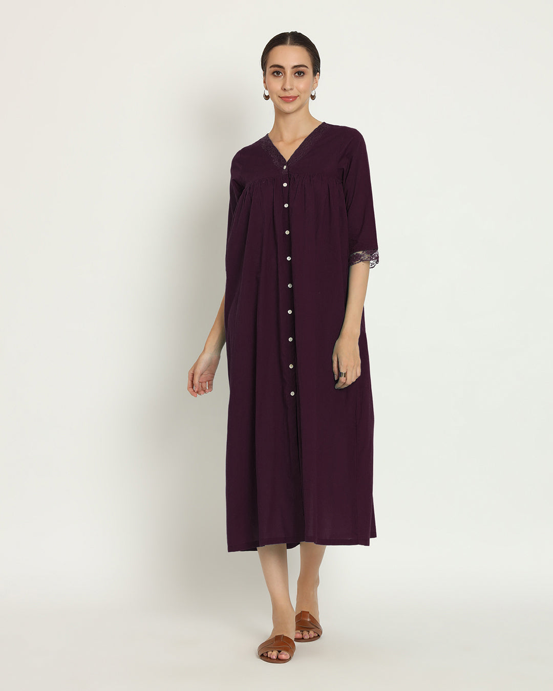 Plum Passion V Neck Stylish Slumber Nightdress