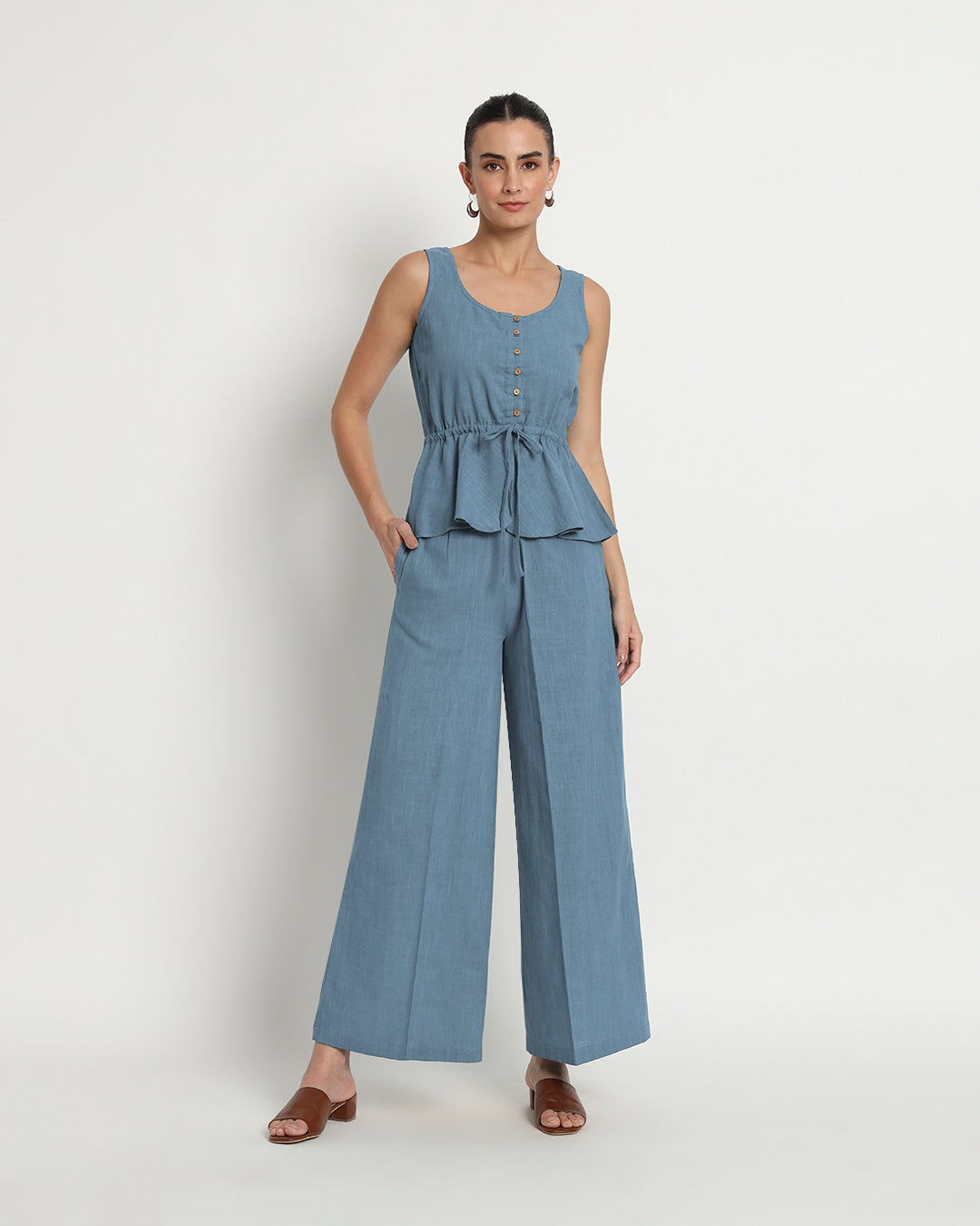 Blue Dawn Peplum Paradise Solid Co-ord Set