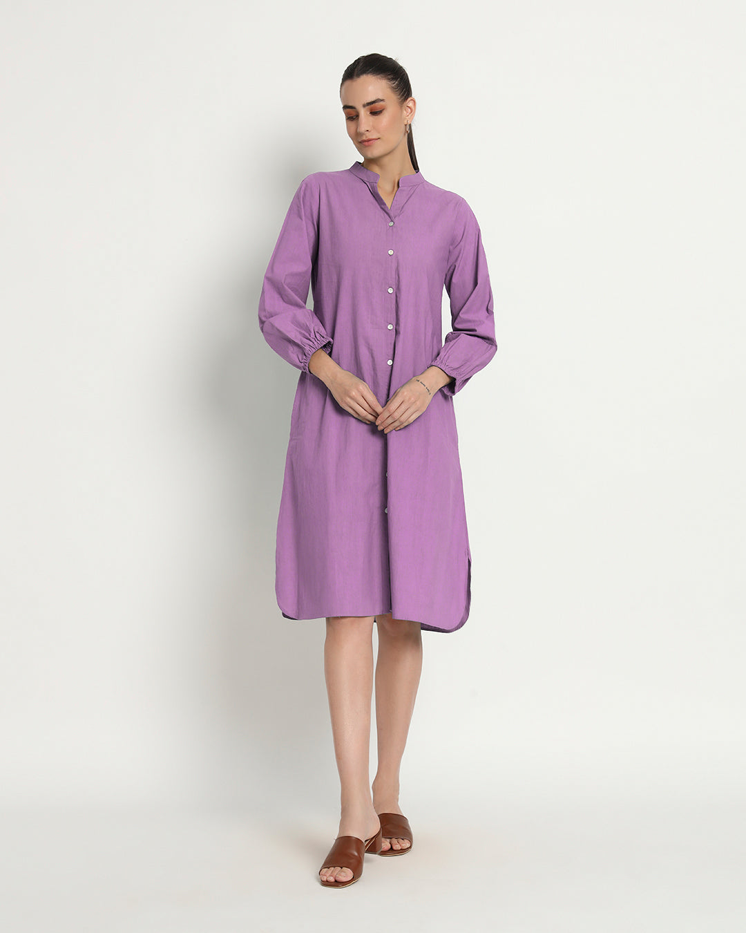Wisteria Purple Modish Elegance Notch Neck Dress