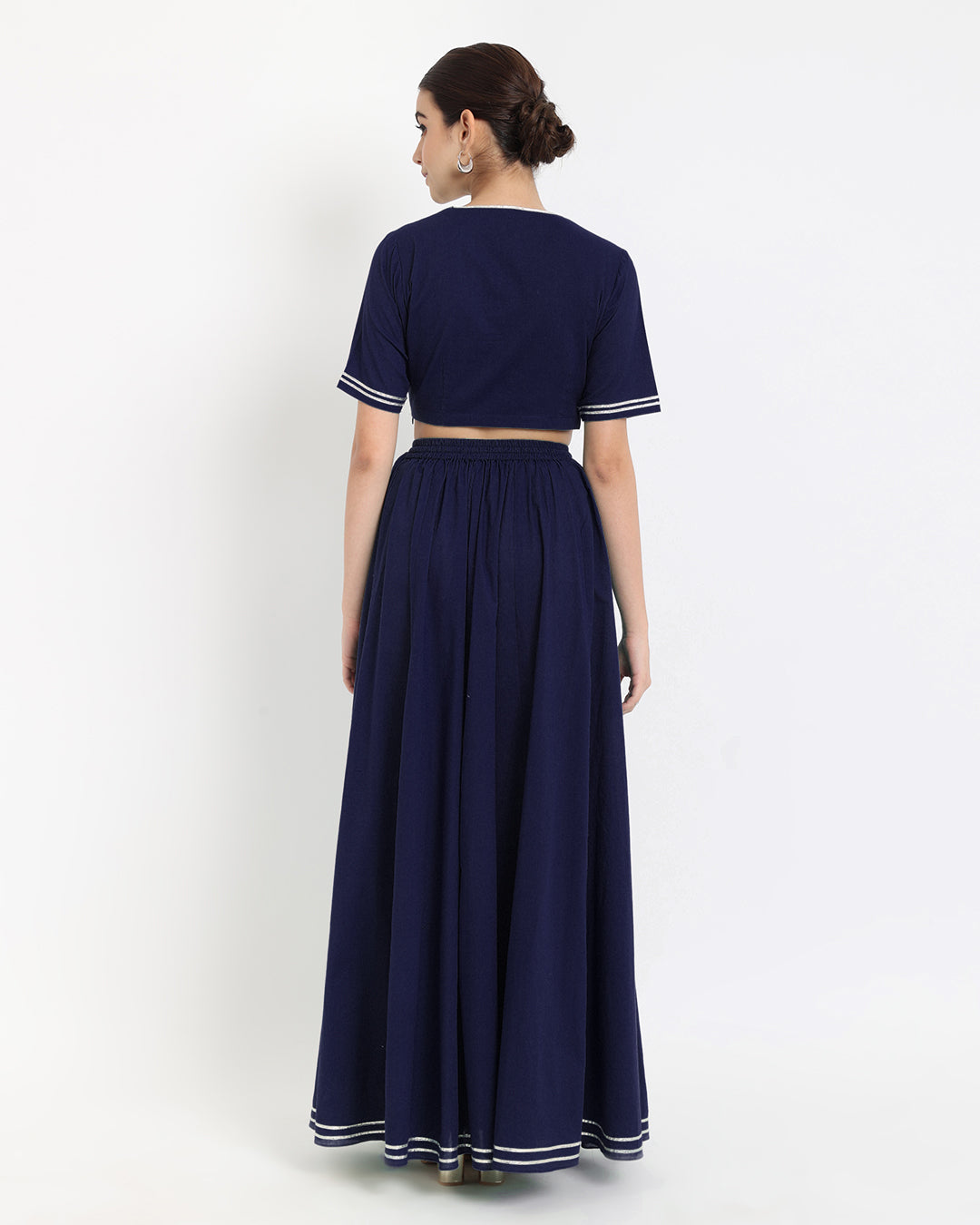 Midnight Blue Circle Cut Deep V Co-ord Set