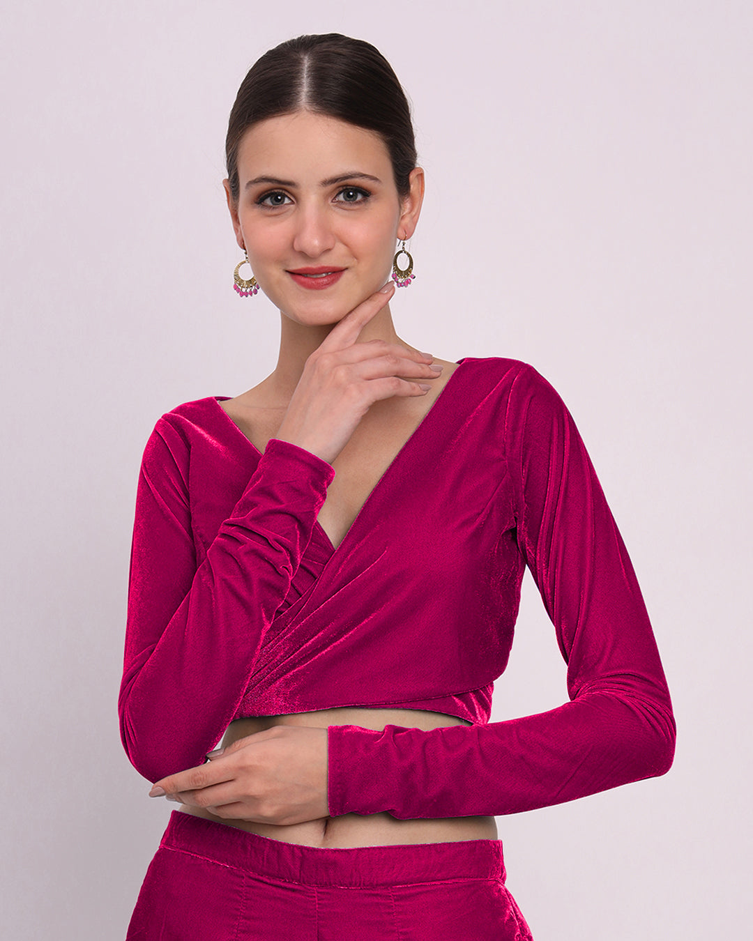 Queen's Gulabi Knotty By Nature Velvet Blouse