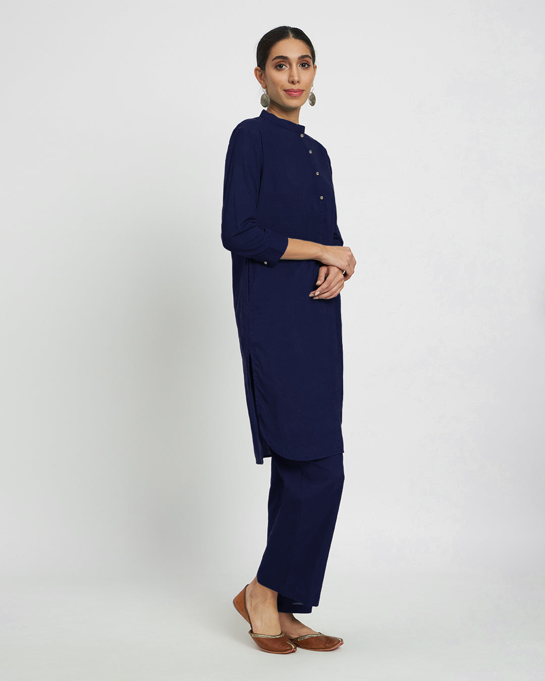 Midnight Blue Modern Mandarin Collar Solid Co-ord Set