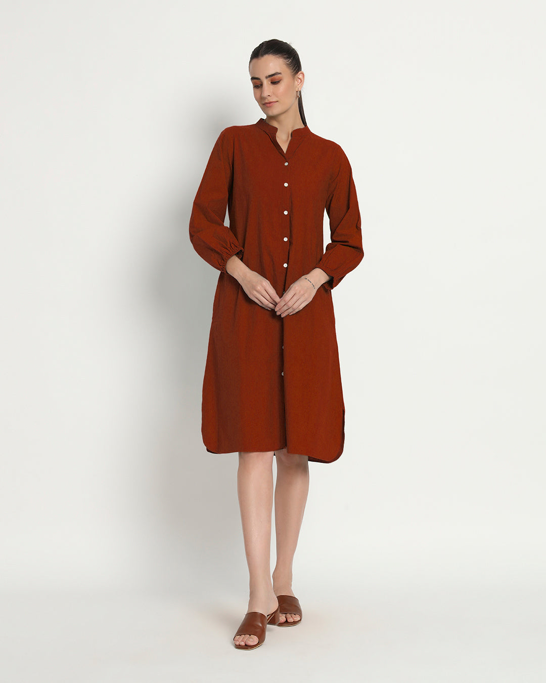 Russet Red Modish Elegance Notch Neck Dress
