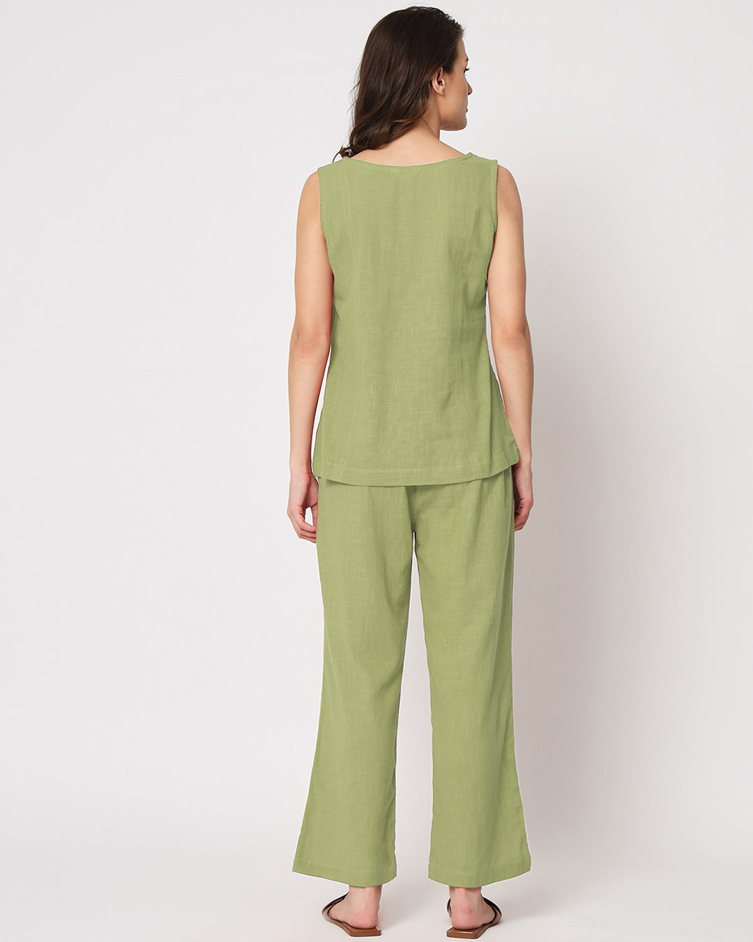 Sage Green Sleeveless Short Length Solid Co-ord Set