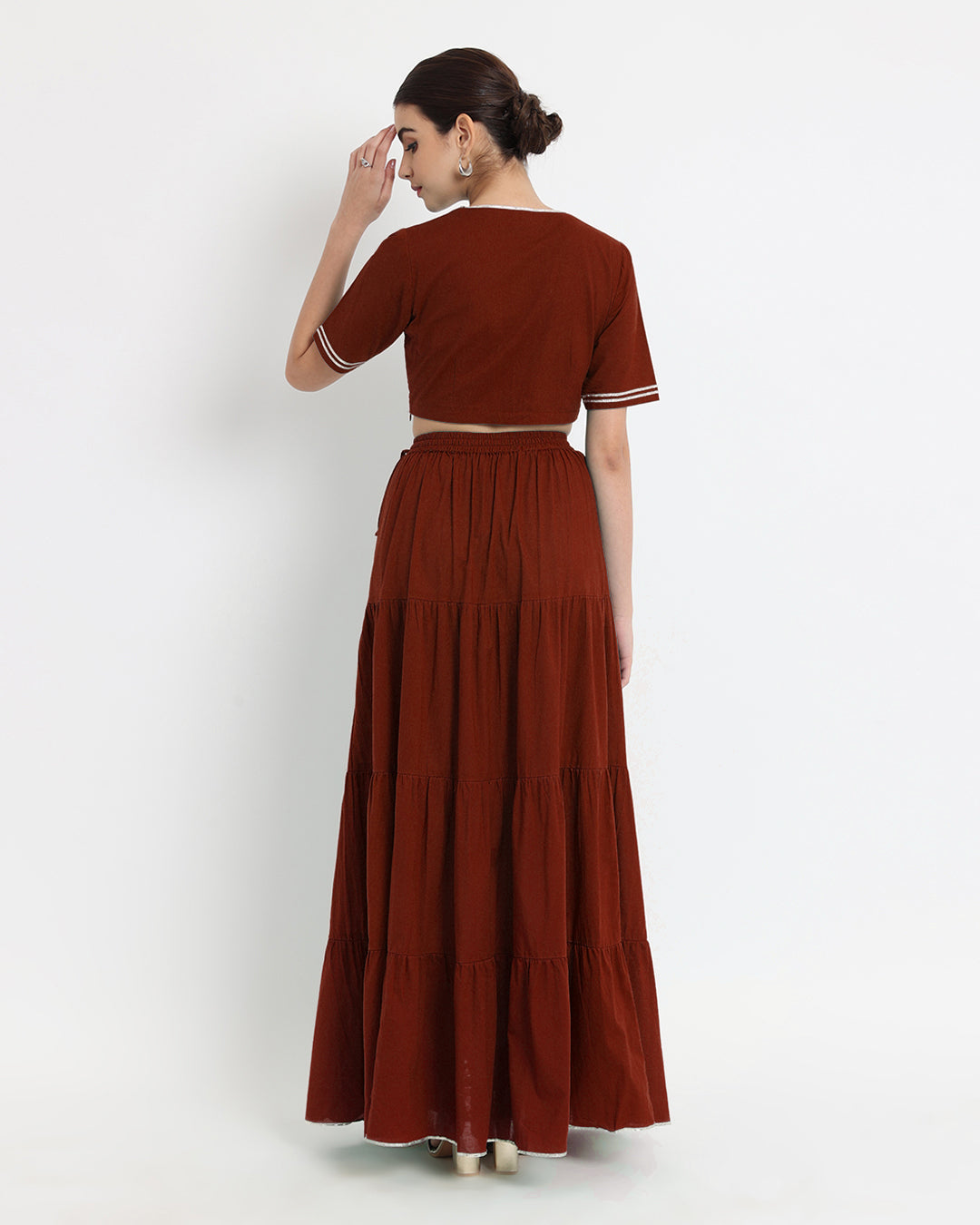 Russet Red Tiery Lace Royal Deep V Co-ord Set