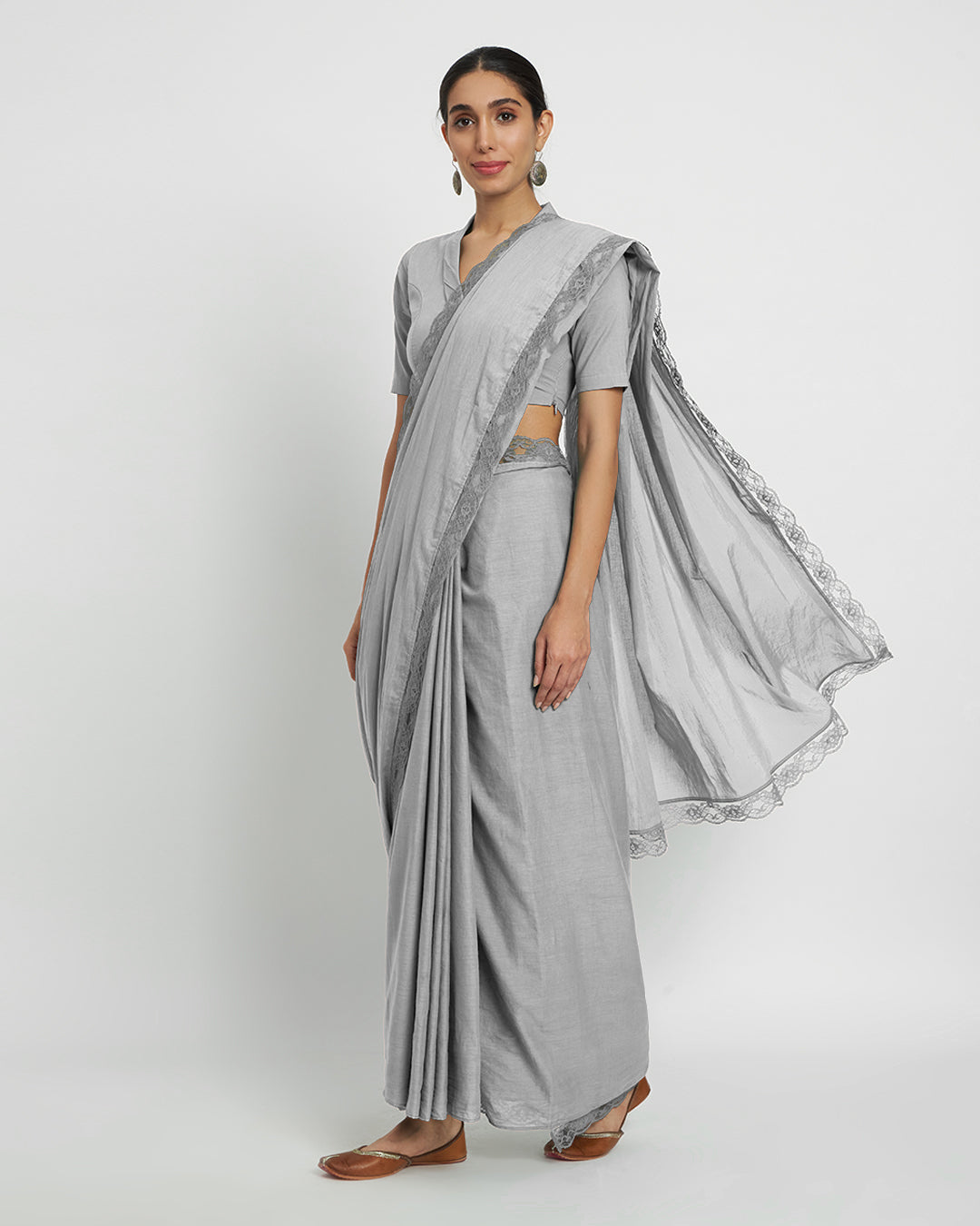 Iced Grey Lace Medley Cotton Saree