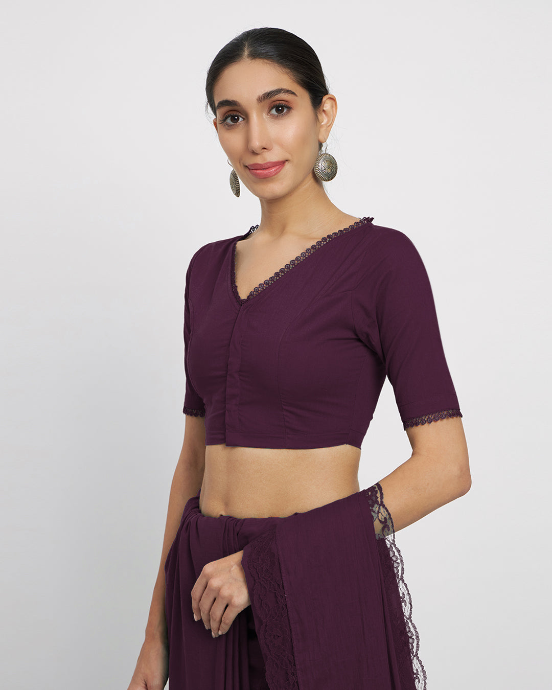 Plum Passion V Neck Lace Medley Blouse
