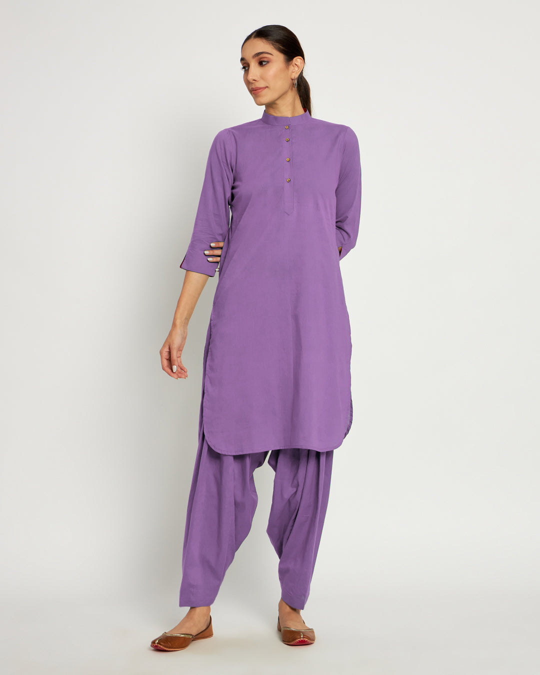 Wisteria Purple Band Collar Neck Solid Kurta (Without Bottoms)
