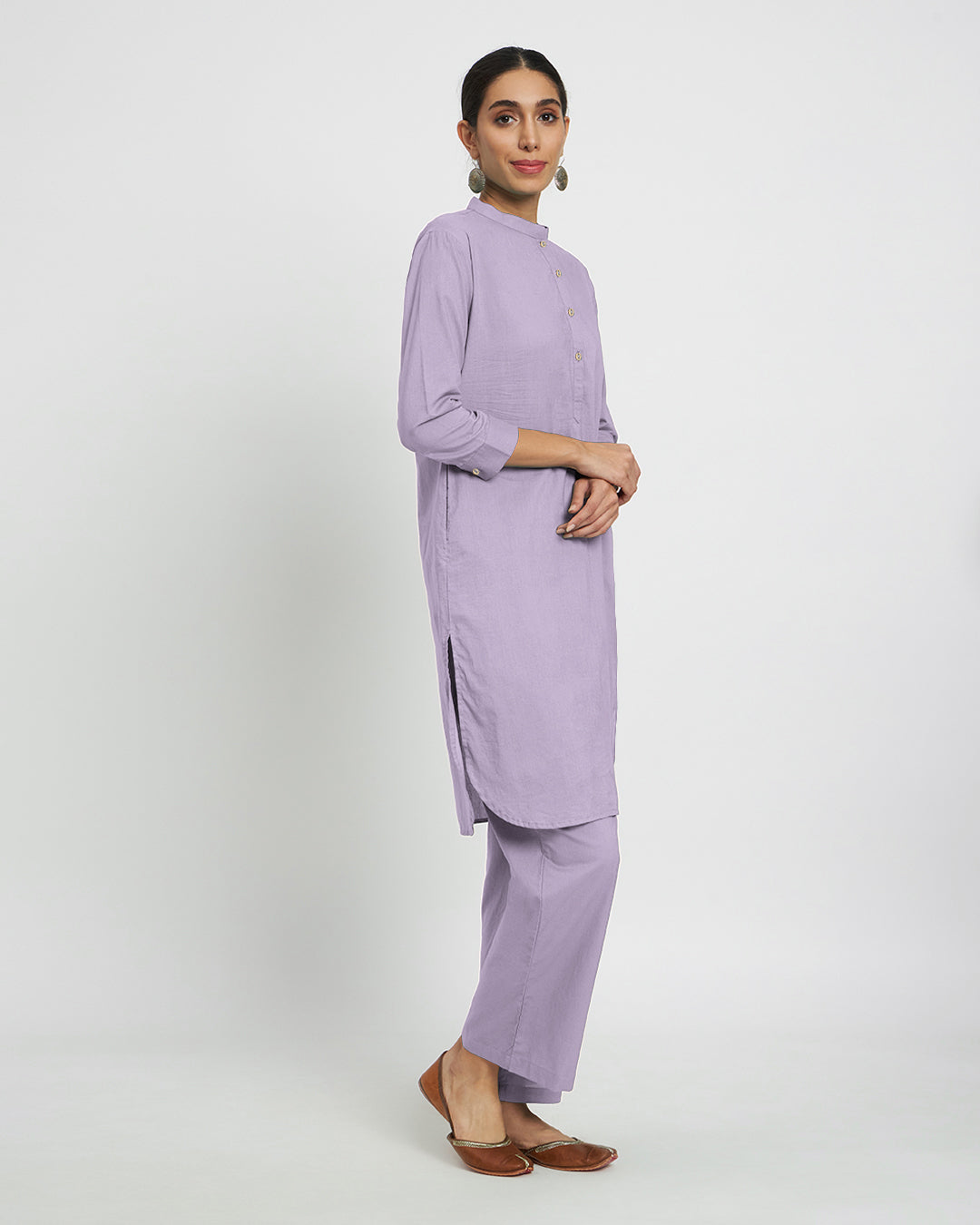 Lilac Modern Mandarin Collar Solid Co-ord Set