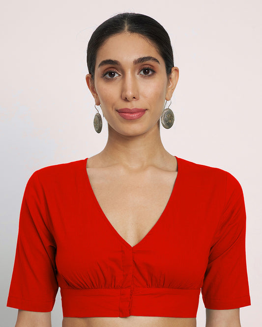 Red Rayon Graceful Pleat Blouse