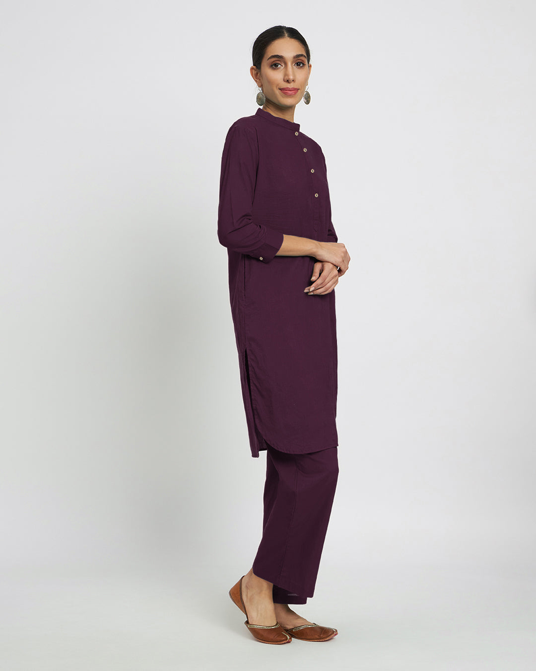 Plum Passion Modern Mandarin Collar Solid Kurta (Without Bottoms)