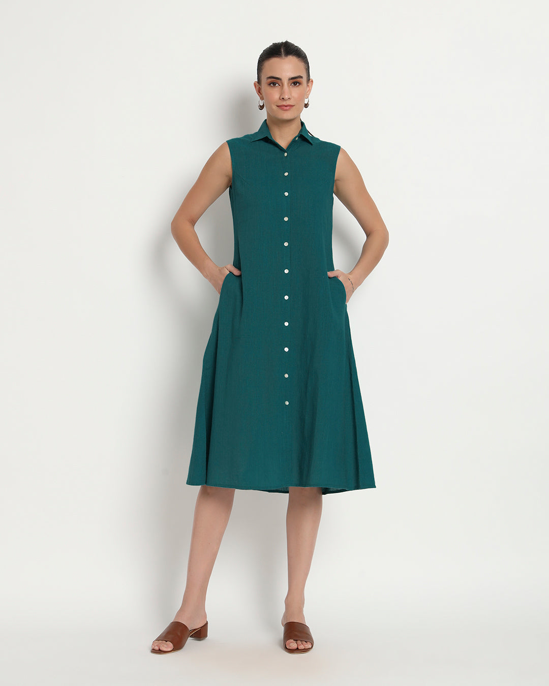 Deep Teal Artful A-Line Dress