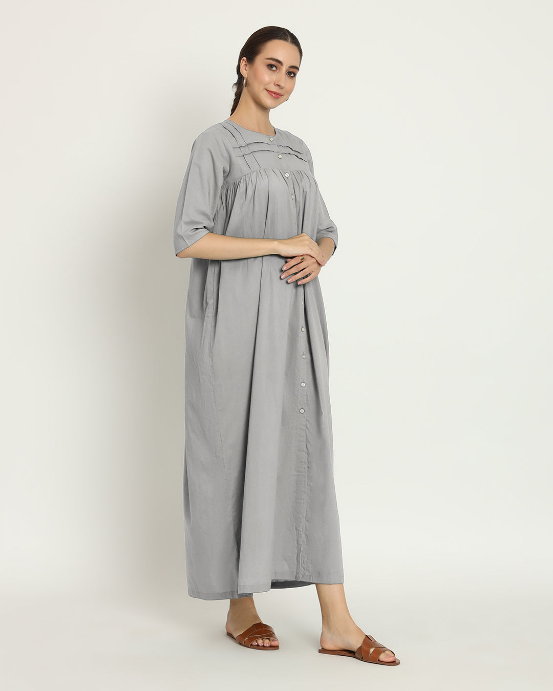 Combo: Iced Grey & Lilac Pleated Paradise Maxi Nightdress- Set Of 2