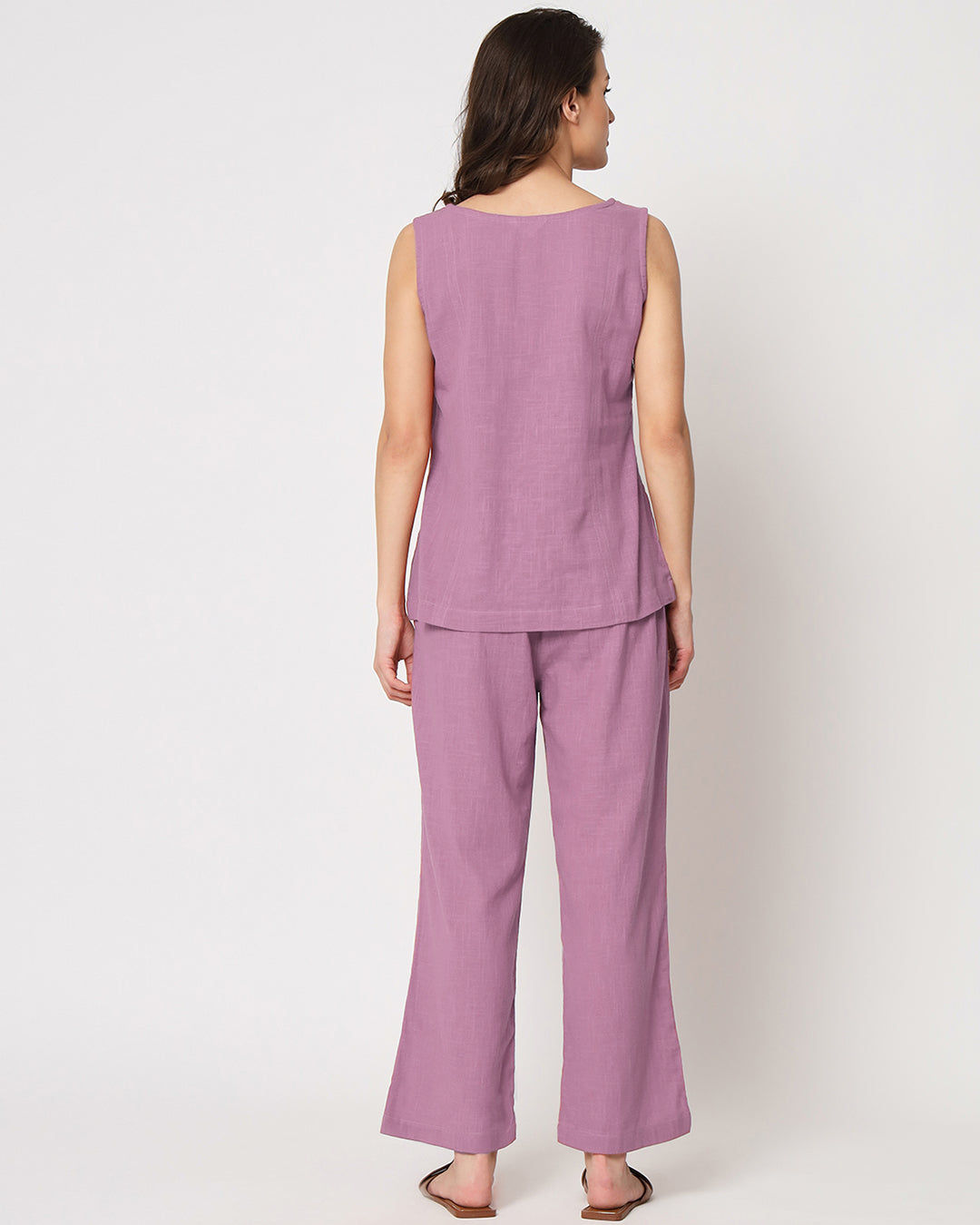 Iris Pink Sleeveless Short Length Solid Top (Without Bottoms)