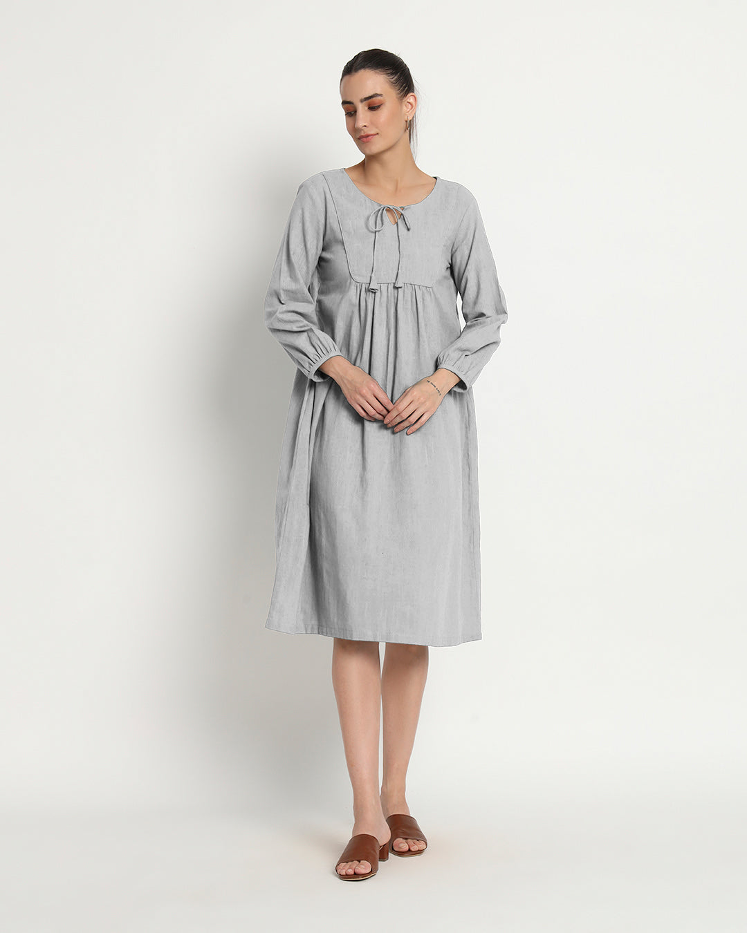 Iced Grey Playful Tie-Up Neck Dress