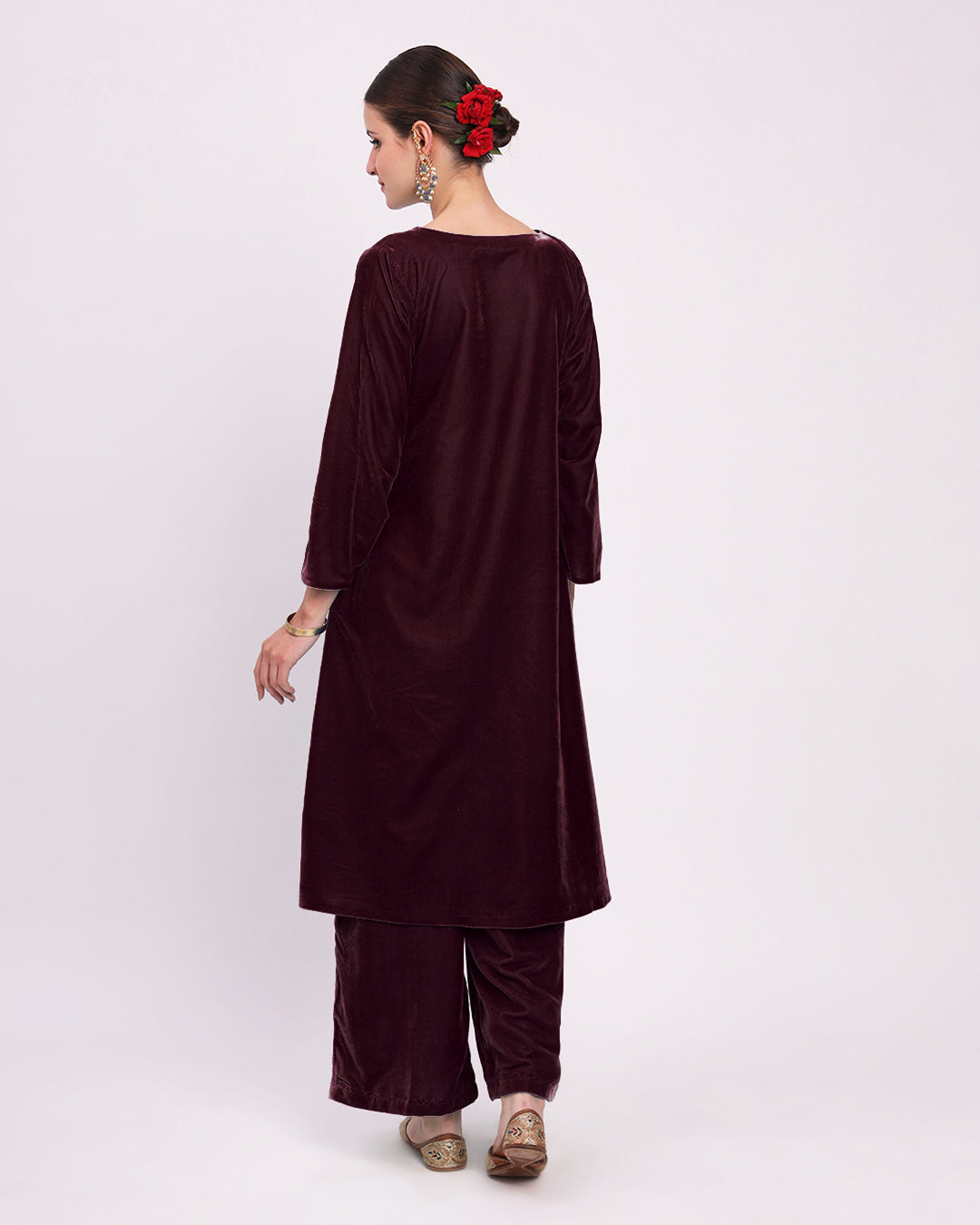 Plum Passion Gilded V Neck Velvet Co-ord Set