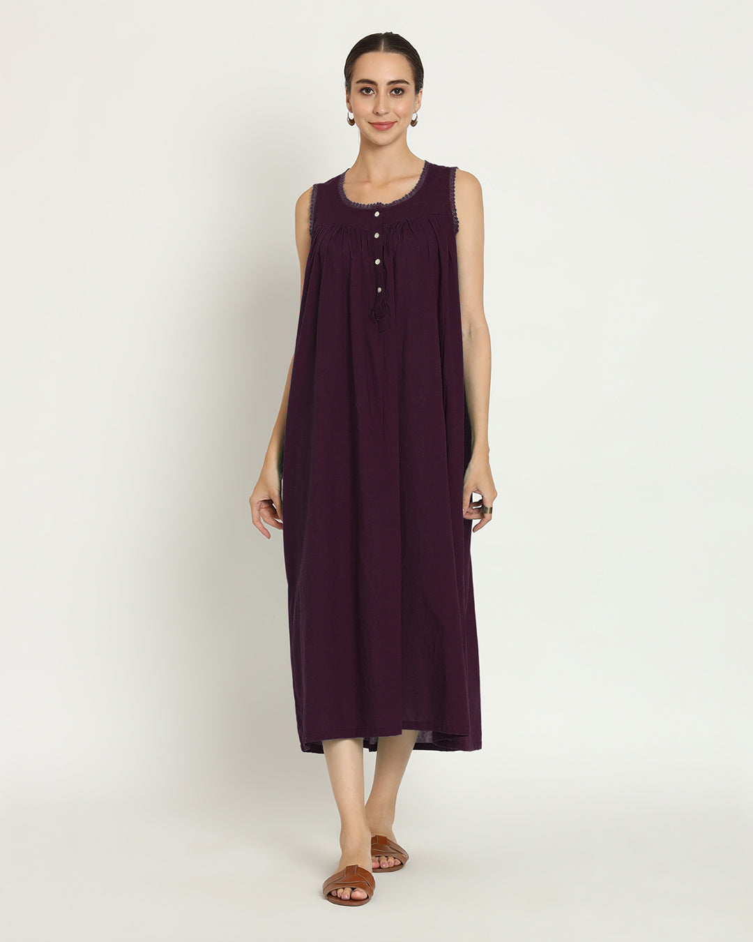Combo: Iced Grey & Plum Passion Moonlight Mirage Nightdress- Set Of 2
