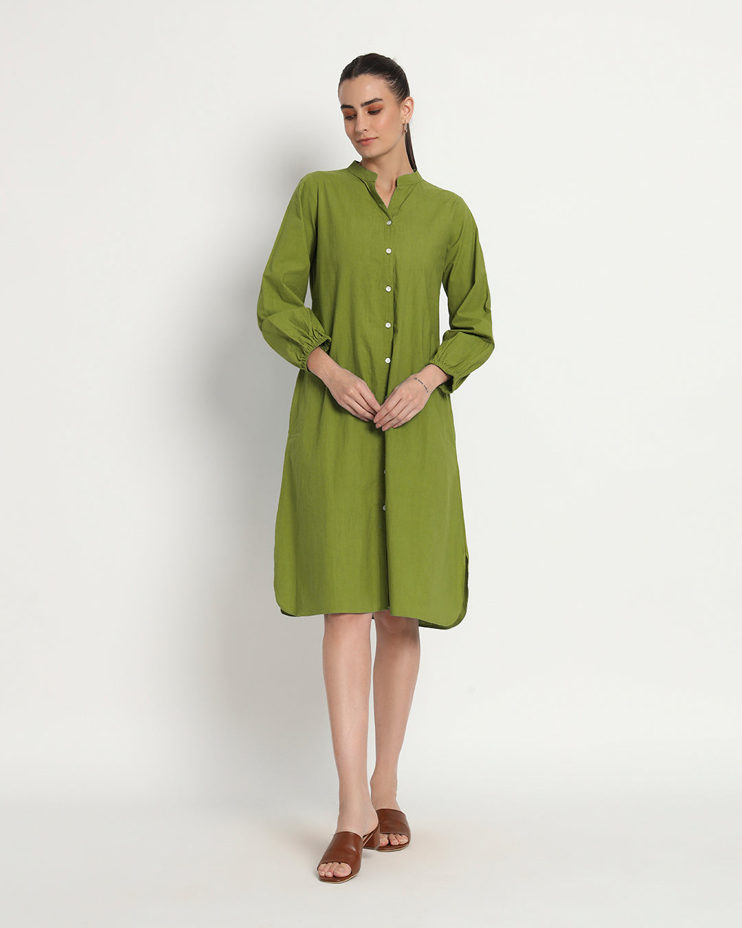 Sage Green Modish Elegance Notch Neck Dress