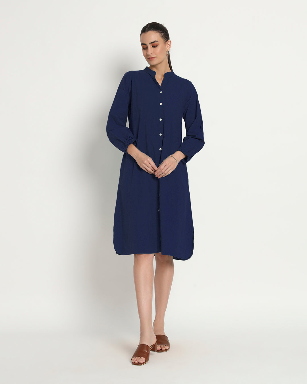 Midnight Blue Modish Elegance Notch Neck Dress