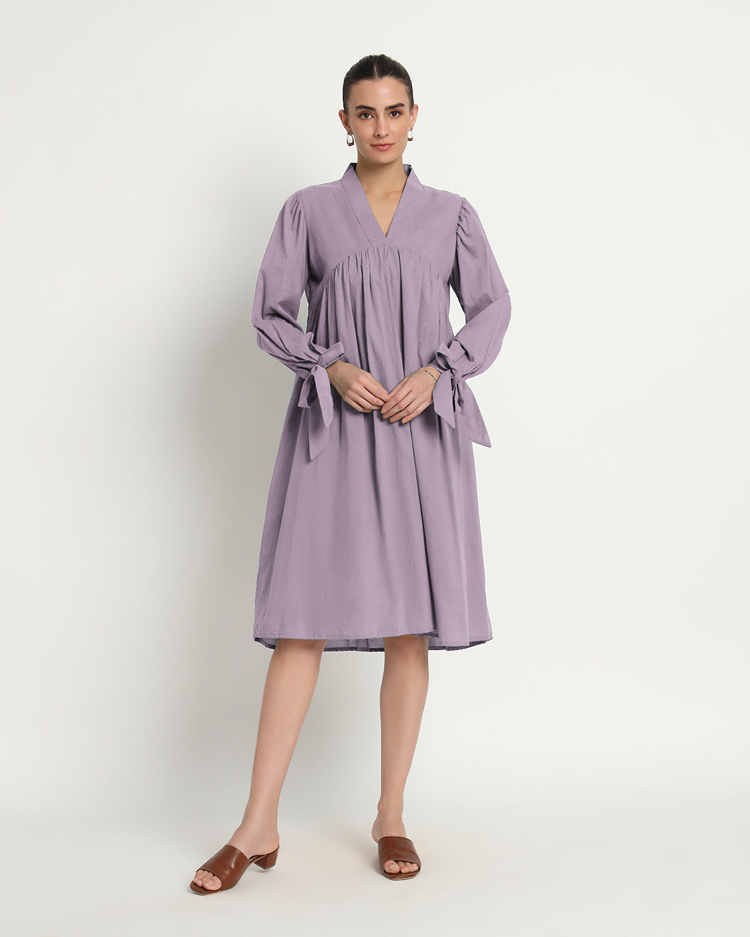 Iris Pink Bowtiful Gathering V Neck Dress